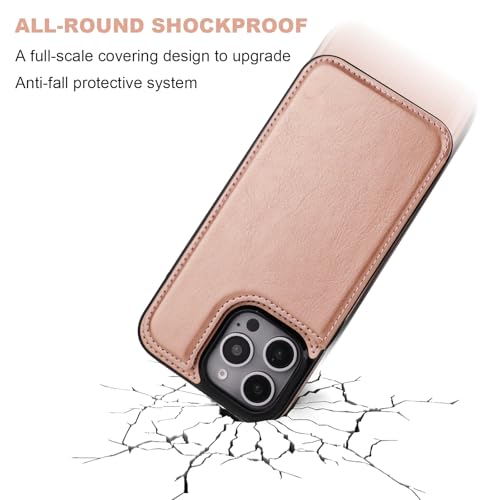 ONETOP for iPhone 16 Pro Max Wallet Case with Credit Card Holder,Rosegold | Kickstand,ID/Cash Holder,Case Wallet with Card Slots,Double Magnetic Clasp,Durable PU Leather Shockproof Cover for Women Men - color: Rose Gold