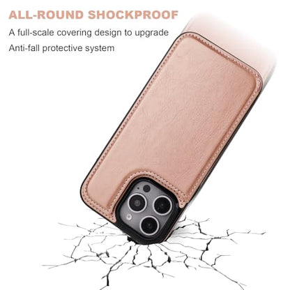 ONETOP for iPhone 16 Pro Max Wallet Case with Credit Card Holder,Rosegold | Kickstand,ID/Cash Holder,Case Wallet with Card Slots,Double Magnetic Clasp,Durable PU Leather Shockproof Cover for Women Men - color: Rose Gold