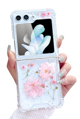 Compatible with Samsung Galaxy Z Flip 6 Case/Flip 7 FE Case Flower | Clear Dried Pressed Flowers Women Girls Soft TPU Shockproof Phone Cover - color: TPU/Flower Light Pink, size: Samsung Galaxy Flip 6/Flip 7 FE