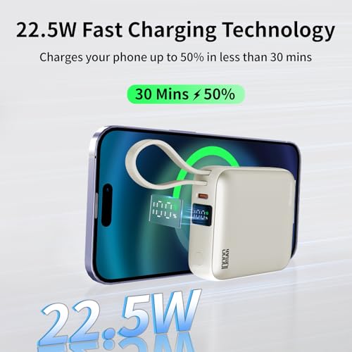 Hichain Small Portable Charger with Built in Cables LED Display Gold - color: Gold