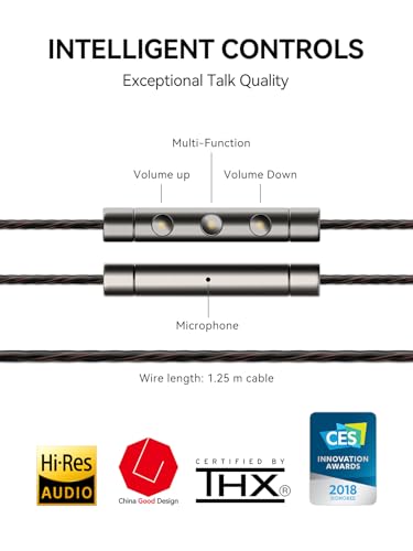 1MORE Quad Driver in-Ear Earphones Hi-Res High Fidelity Headphones Warm Bass, Spacious Reproduction, High Resolution, Mic in-Line Remote Smartphones/PC/Tablet - Silver/Gray