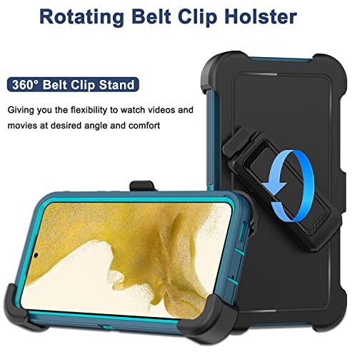 for Samsung Galaxy S22 Case with Belt Clip Holster, 2X Screen Protector, [Military Grade Protection] Heavy Duty Full Body Shockproof Dust-Proof Rugged Protective Cover for Samsung S22 5G Turquoise - color: Turquoise