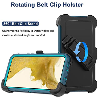 for Samsung Galaxy S22 Case with Belt Clip Holster, 2X Screen Protector, [Military Grade Protection] Heavy Duty Full Body Shockproof Dust-Proof Rugged Protective Cover for Samsung S22 5G Turquoise - color: Turquoise