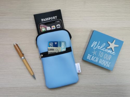 Tainada Neoprene Small Crossbody Zipper Neck Cell Phone Pouch (Azure Blue) - color: Azure Blue