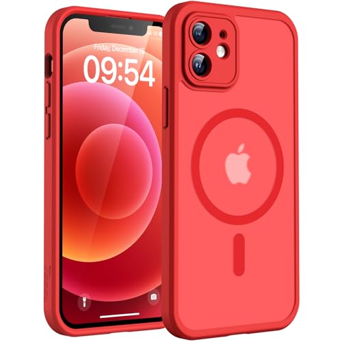 TOCOL for Phone 12 Case, Compatible with Magsafe Charger, Full Camera Protection, Drop Protection, Translucent Matte Phone Case for iPhone 12 6.1 inch (Red) - color: Red, size: Iphone 12