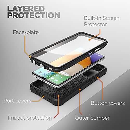 ENCASED Rugged Belt Case for Samsung Galaxy A52 with Built-in Screen Protector and Holster Clip (Black)