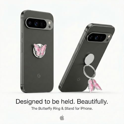 NXVX Butterfly Phone Ring Holder, Pink 360° Finger Grip & Kickstand - color: Pink Butterfly