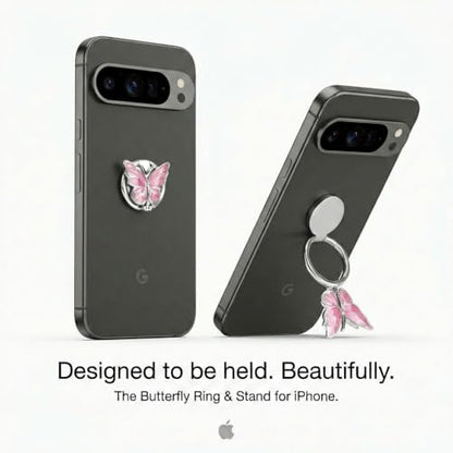 NXVX Butterfly Phone Ring Holder, Pink 360° Finger Grip & Kickstand - color: Pink Butterfly