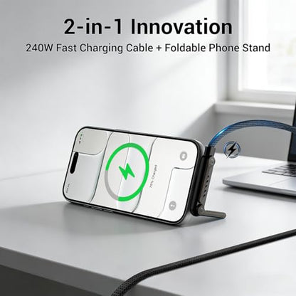 Invisible Holder Charger Cable, 240W PD Fast Charging, 4.9FT - size: 2PCS ( C to C & C to Lightning )