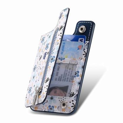 Stick on Wallet for Phone Case, Credit Adhesive Card Holder for Back of Phone Cases Flip Leather Zipper Flower Wallet Sleeve Compatible with iPhone, Samsung Galaxy Most Smartphones Blue - color: Flower Blue