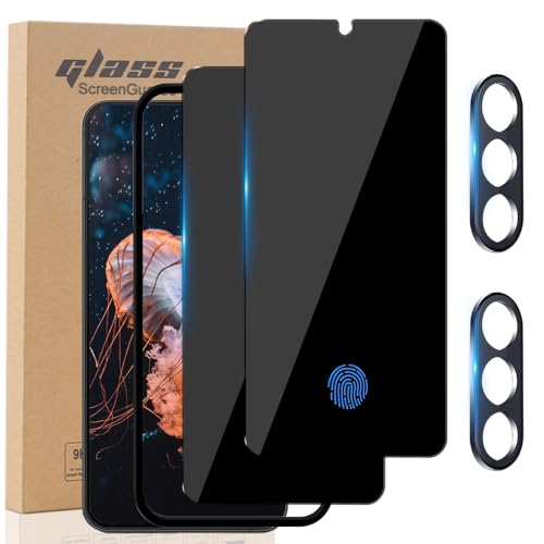for Samsung Galaxy S24 Privacy Screen Protector, 2X Anti Spy Tempered Glass Film + 2X Camera Lens Protector, [Fingerprint Unlock] [28° Anti-Peep] [Installation tools] [Zero Bubble] Black/Dark Shield for Galaxy S24 - size: S24