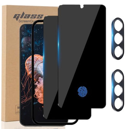 for Samsung Galaxy S24 Privacy Screen Protector, 2X Anti Spy Tempered Glass Film + 2X Camera Lens Protector, [Fingerprint Unlock] [28° Anti-Peep] [Installation tools] [Zero Bubble] Black/Dark Shield for Galaxy S24 - size: S24