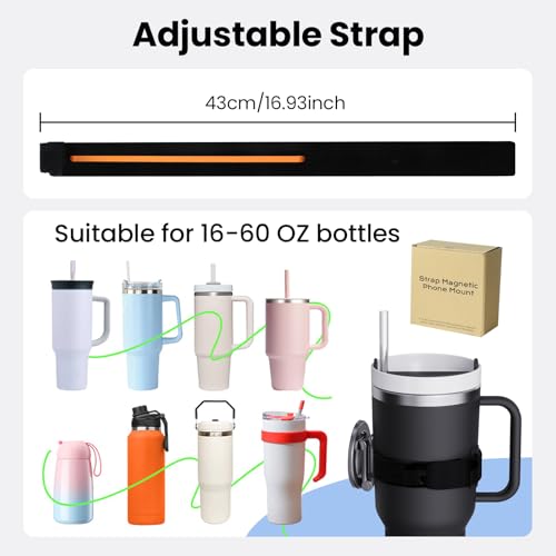 Magnetic Phone Holder for Stanley Cup,Adjustable Water Bottle for Gym,Phone Stand Fit for iPhone with Magsafe,Universal Holder Mount for Stanley Owala Yeti Tumbler Hydrojug 16-60oz,Gym,Stroller