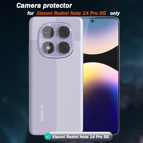1 Pack Camera Lens Frame for Xiaomi Redmi Note 14 Pro 5G, 9H Glass Screen Protector Anti-Scratch, Tempered Glass Metal Individual Camera Cover Accessories for Redmi Note 14 Pro 5G, Black - size: for Redmi Note 14 Pro 5G