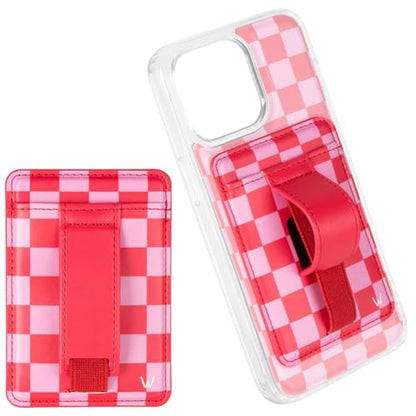 Walli Cases Magnetic Wallet, Slim Card Holder, Kickstand Finger Strap - color: Raspberry Rush