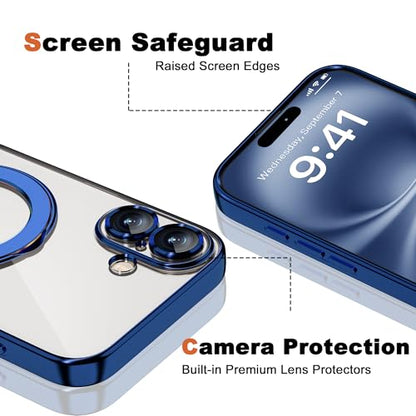Plating Clear Phone Case for iPhone 16 with Stand 6.1", Blue - color: Blue, size: Iphone 16