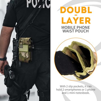 Dual Tactical Phone Pouch Molle Phone Holster Double Capacity Holder Universal Utility EDC Pouch for iPhone 17 Pro Max/17 Pro/16 Pro Max/16 Pro/15 Pro Max/15 - color: Camo