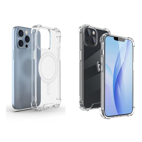 Compatible with Pack of 2 Case iPhone 15 Case Clear MagSafe + Clear, 2.5mm Shockproof Military Grade Drop Protection, Hard Transparent Anti Yellowing Back - color: Clear MagSafe + Clear, size: IPHONE 15