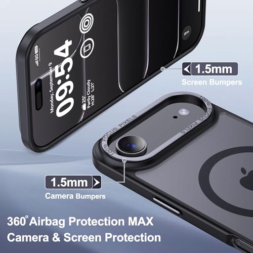 Newfuture Magnetic for iPhone Air Case Matte Shockproof, Black | Military Drop Protection, Slim Matte Anti-Fingerprint, Compatible with Magsafe, Camera Guard, Translucent Protective Cover - color: Black, size: iPhone Air 6.5 inch