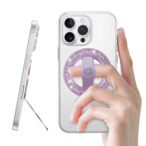 EWA MagOne Cell Phone Grips, Phone Ring Holder Grip Stand, Stylish Twinkle Finger Grip Kickstand 360° Rotation, Compatible with Phone 16 15 14 13 Pro Max Plus-(Glitter Purple) - color: Glitter Purple
