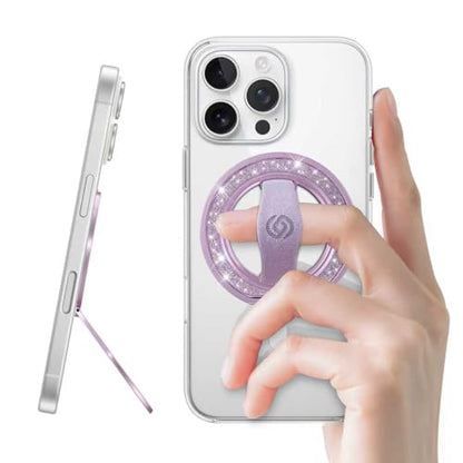 EWA MagOne Cell Phone Grips, Phone Ring Holder Grip Stand, Stylish Twinkle Finger Grip Kickstand 360° Rotation, Compatible with Phone 16 15 14 13 Pro Max Plus-(Glitter Purple) - color: Glitter Purple