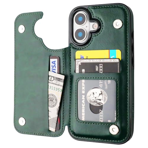 ONETOP for iPhone 17 Wallet Case with Credit Card Holder,Green | Kickstand,ID/Cash Holder,Case Wallet with Card Slots,Double Magnetic Clasp,Durable PU Leather Shockproof Cover for Women Men - color: Green
