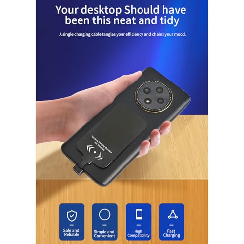 Wireless Charging Receiver, Ultra Thin USB C Wireless Charger Receiver Module, Works with All Charging Pads, Upgrade for and USB Type C Phones