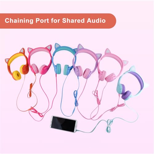 Olyre Kids Wired Headphones, LED Cat Ears, Share Port, Mic, Volume Limited - color: Orange