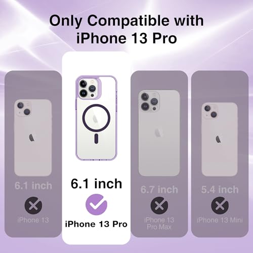 Supdeal Magnetic Clear Case for iPhone 13 Pro, [Compatible with MagSafe] [Non Slip Bumper & Not Yellowing] Military Grade Shockproof Transparent Silicone Phone Cover, 6.1", Purple - color: Purple, size: iPhone 13 Pro