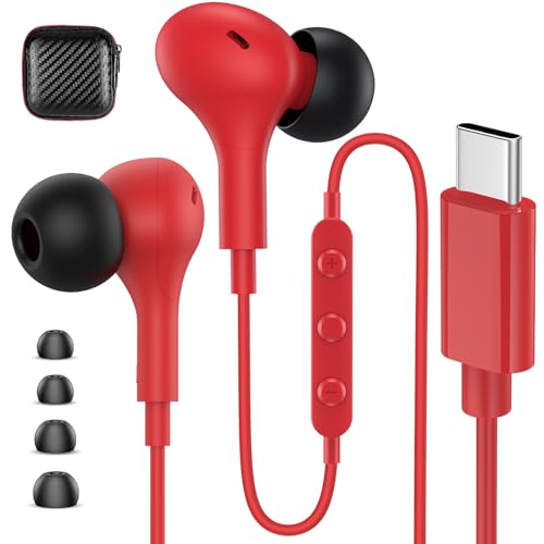 USB C Headphones Wired Earbuds for iPhone 18 Pro Max 17 16 15,Red - color: Red