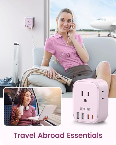 LENCENT European Travel Plug Adapter US to Europe Type-C Foldable Plug - style: Type C-17.5W-Most of Europe-Pink