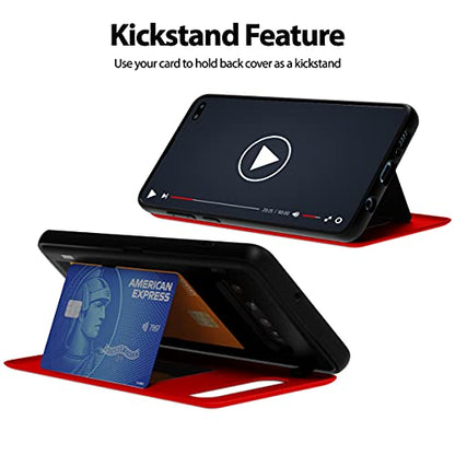 GOOSPERY Magnetic Door Bumper Compatible with Galaxy S10 Plus, Card Holder Wallet Case Easy Magnet Auto Closing Protective Dual Layer Sturdy Phone Back Cover -Red - color: Red, size: Galaxy S10 Plus
