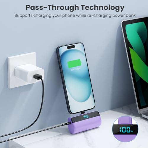 [2-Pack]Mini Portable Charger for iPhone 17/16,Upgraded 5500mAh PD Fast Charging USB C Power Bank,Travel Essentials Battery Pack for iPhone 17/17 Pro Max /Air/16/15 Series Galaxy Android-Black+Purple - color: Black+Purple