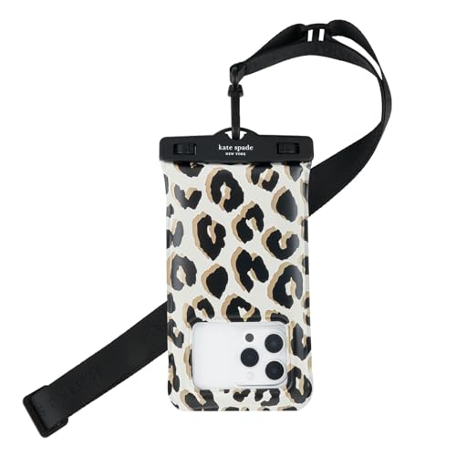 kate spade new york IP68 Floating Waterproof Phone Pouch - City Leopard | Stylish Touchscreen Floating Waterproof Phone Case w/Crossbody Lanyard - Fits All Phones -Beach Cruise Ship Travel Essentials - color: City Leopard