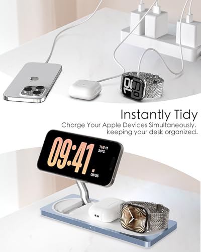 PETINO 3 in 1 Wireless Charging Station for Apple Devices with MagSafe - color: Blue