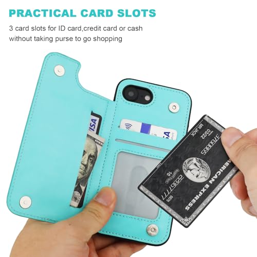 ONETOP for iPhone 17e/16e Wallet Case with Credit Card Holder,LightBlue | Kickstand,ID/Cash Holder,Case Wallet with Card Slots,Double Magnetic Clasp,Durable PU Leather Shockproof Cover for Women Men - color: Light Blue