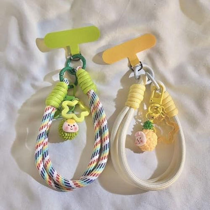 Dopamine Vibes Universal Wrist Strap - Korean-Style Short Phone Lanyard with Cute Green Durain Charm, 7mm Rope, Trendy Anti-Theft Tether for Girls, Includes Pendant & Nylon Phone Tab - color: 06 Dopamine Green Durain Star