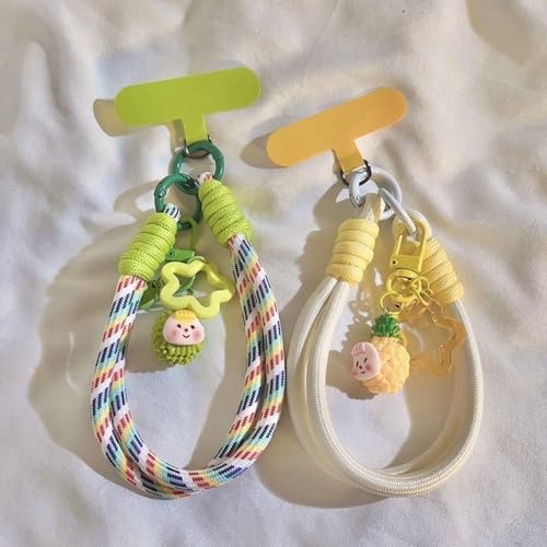 Dopamine Vibes Universal Wrist Strap - Korean-Style Short Phone Lanyard with Cute Yellow Pineapple Charm, 7mm Rope, Trendy Anti-Theft Tether for Girls, Includes Pendant & Nylon Phone Tab - color: 08 Dopamine Yellow Pineapple