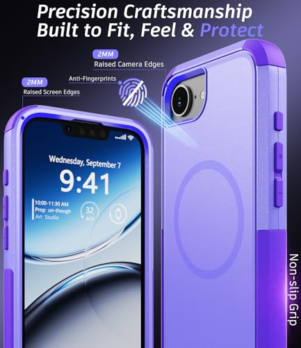 Heavy Duty Case for iPhone 17e & iPhone 16e - Military Grade Drop Proof Protective Cover [Compatible with MagSafe],with Screen Protector, Shockproof, Anti-Slip (Purple) - color: Purple