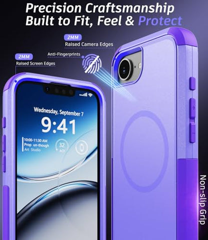 Heavy Duty Case for iPhone 17e & iPhone 16e - Military Grade Drop Proof Protective Cover [Compatible with MagSafe],with Screen Protector, Shockproof, Anti-Slip (Purple) - color: Purple