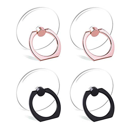 Cell Phone Ring Holder Stand Transparent Finger Grip Loop 360 Degree Rotation Finger Ring Stand (2 Rose Gold 2 Black (Round)) - color: 2 Rose Gold 2 Black (Round)