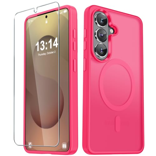 YENAPOON for Samsung Galaxy S26 Case, Matte Magnetic Phone Cover, Hot Pink | Fit for MagSafe, Screen Protector included, Shockproof Military Grade Protection, Translucent Frosted Back - color: Hot Pink, size: For Galaxy S26