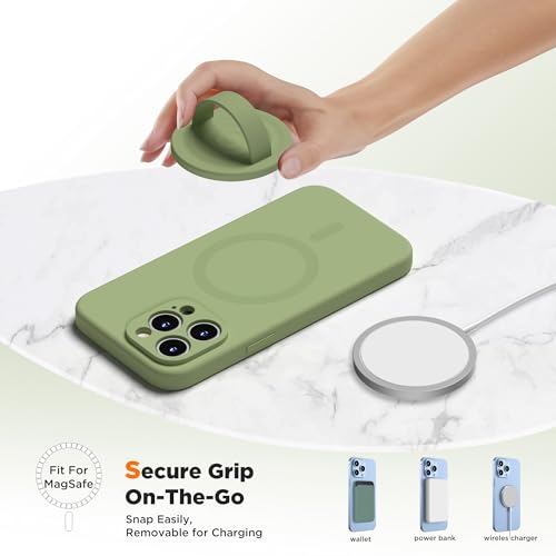 Upgraded Magnetic Phone Grip, Liquid Silicone Soft and Portable, Removable Finger Loop Ring Grip Holder for iPhone, Strong Magnetic Attraction, Compatible with MagSafe Phone Case, Tea Green - color: Tea Green