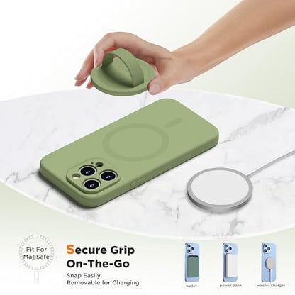 Upgraded Magnetic Phone Grip, Liquid Silicone Soft and Portable, Removable Finger Loop Ring Grip Holder for iPhone, Strong Magnetic Attraction, Compatible with MagSafe Phone Case, Tea Green - color: Tea Green
