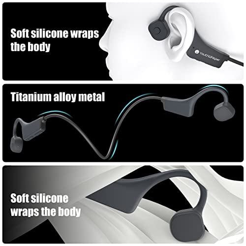 Bone Conduction Headphones - Bluetooth 5.2 Open Ear Headphones IP67 Waterproof Sport Earphones with Noise-Cancelling Mic - Wireless Bone Conducting Headset for Running Hiking Cycling - color: GREY