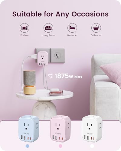 LENCENT Multi Plug Outlet Extender with USB C, Electrical Outlet Expander - color: Pink