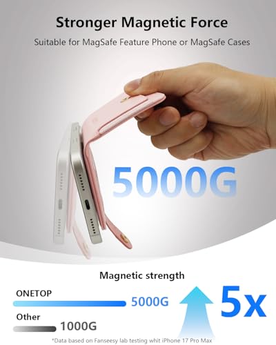 ONETOP for MagSafe Wallet,Magnetic Phone Wallet with 5 Card Slots,Pink | 1-12 Cards/Cash Holder for iPhone 17/16/15/14/13/12 Series,Detachable Wallet Stick-On Back,PU Leather RFID Blocking Kickstand - color: Pink