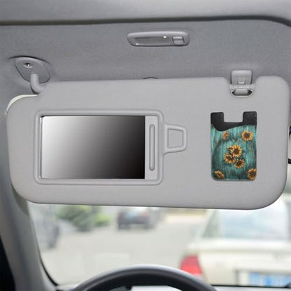 Sunflower Teal Board Wallet Phone Card Holder Wood Pattern Flower Phone Adhesive Card Holder PU Leather Slim Card Holder for Phone Wallet Stick on - color: Sunflower