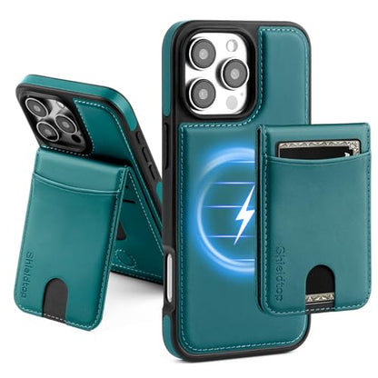 Shieldtop Compatible with MagSafe iPhone 16 Pro Wallet Case,Blue Green | 2 in 1 Detachable Magnetic,Credit Card Holder Slots,RFID Blocking,PU Leather,Kickstand,Flip Folio Phone Cover for Men & Women - color: Blue Green, size: iPhone 16 Pro 6.3"