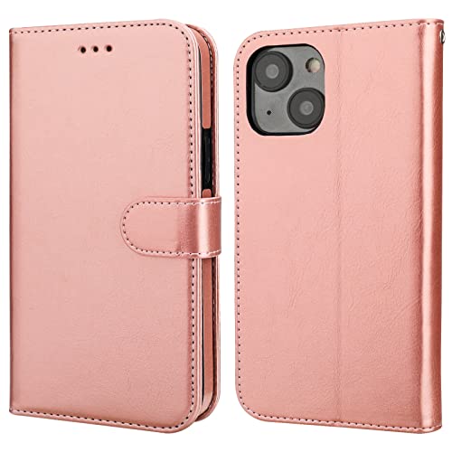 Bocasal Detachable Wallet Case Card Holder for iPhone 14 Plus, Rose Gold | RFID Blocking Kickstand Card Slots Holder PU Leather Magnetic Shockproof Wrist Strap Removable Flip Protective Cover 6.7 inch - color: Rose Gold